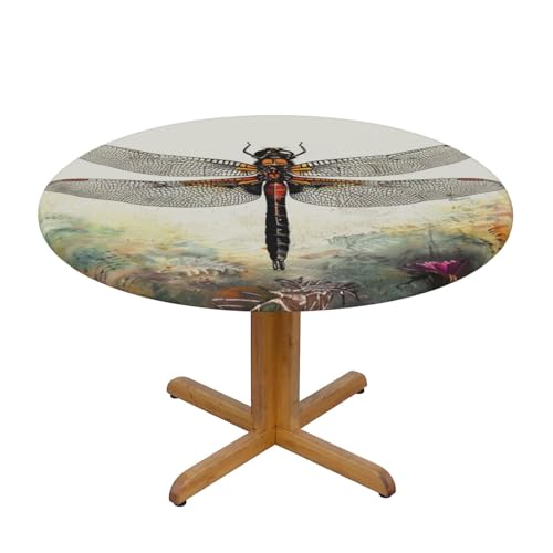 JTKREZ Runde Tischdecke mit Libellen-Druck, waschbar, dekorative Tischdecke, elastischer Rand, Tischdecke für drinnen und draußen, 122 cm JTKREZ Runde Tischdecke mit Libellen-Druck, waschbar, dekorative Tischdecke, elastischer Rand, Tischdecke für drinnen und draußen, 122 cm von JTKREZ
