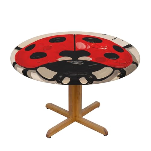 JTKREZ Runde Tischdecke mit Marienkäfer-Druck, waschbar, dekorative Tischdecke, elastischer Rand, Tischdecke für drinnen und draußen, 137 cm von JTKREZ