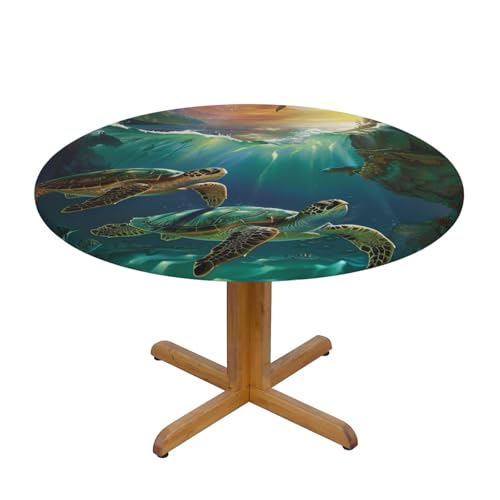 JTKREZ Runde Tischdecke mit Meeresschildkrötenmuster, waschbar, dekorative Tischdecke, elastischer Rand, Tischdecke für drinnen und draußen, 122 cm von JTKREZ