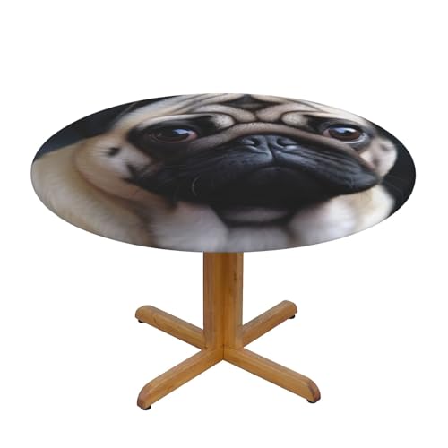 JTKREZ Runde Tischdecke mit Mops-Motiv, waschbar, dekorative Tischdecke, elastischer Rand, Tischdecke für drinnen und draußen, 122 cm JTKREZ Runde Tischdecke mit Mops-Motiv, waschbar, dekorative Tischdecke, elastischer Rand, Tischdecke für drinnen und draußen, 122 cm von JTKREZ
