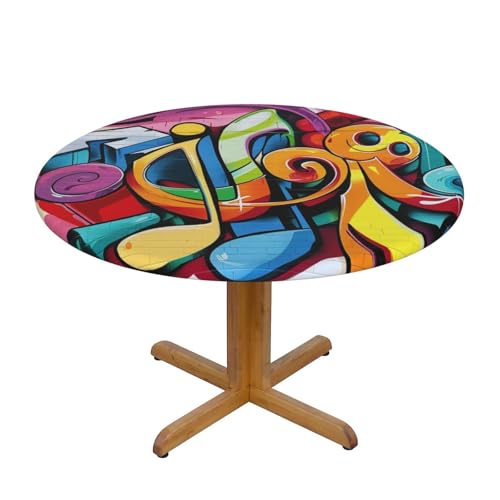 JTKREZ Runde Tischdecke mit Musik-Graffiti-Stil, bedruckt, 122 cm, waschbar, dekorative Tischdecke, elastischer Rand, Tischdecke für drinnen und draußen JTKREZ Runde Tischdecke mit Musik-Graffiti-Stil, bedruckt, 122 cm, waschbar, dekorative Tischdecke, elastischer Rand, Tischdecke für drinnen und draußen von JTKREZ