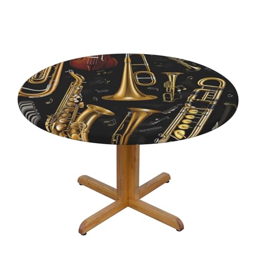 JTKREZ Runde Tischdecke mit Musikinstrumenten, waschbar, dekorative Tischdecke, elastischer Rand, Tischdecke für drinnen und draußen, 122 cm JTKREZ Runde Tischdecke mit Musikinstrumenten, waschbar, dekorative Tischdecke, elastischer Rand, Tischdecke für drinnen und draußen, 122 cm von JTKREZ