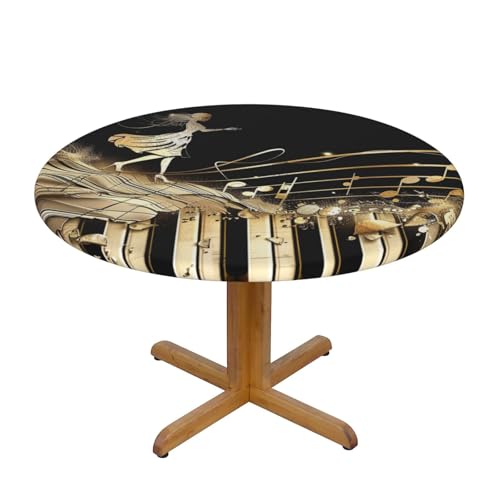 JTKREZ Runde Tischdecke mit Musiknoten-Druck, waschbar, dekorative Tischdecke, elastischer Rand, Tischdecke für drinnen und draußen, 122 cm von JTKREZ