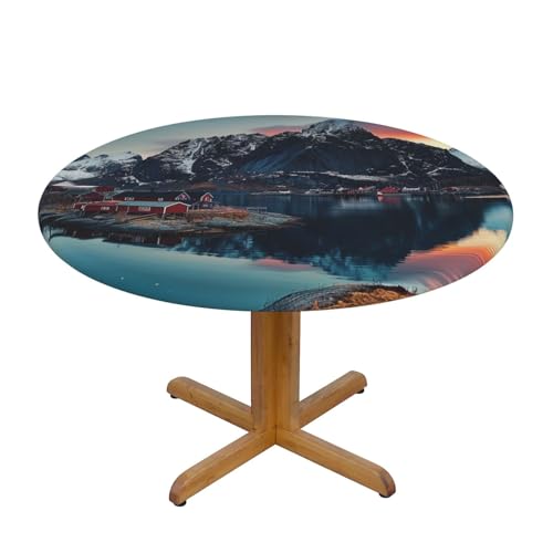 JTKREZ Runde Tischdecke mit Norwegeninseln, bedruckt, waschbar, dekorative Tischdecke, elastischer Rand, Tischdecke für drinnen und draußen, 137 cm von JTKREZ