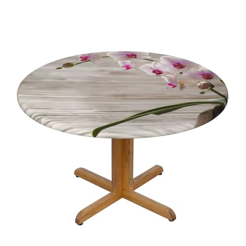 JTKREZ Runde Tischdecke mit Orchideen-Druck, waschbar, dekorative Tischdecke, elastischer Rand, Tischdecke für drinnen und draußen, 122 cm von JTKREZ