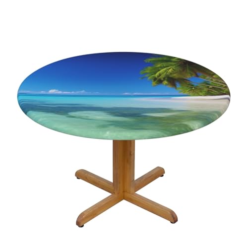 JTKREZ Runde Tischdecke mit Palmen und klarem Meer, bedruckt, 122 cm, waschbar, dekorative Tischdecke, elastischer Rand, Tischdecke für drinnen und draußen JTKREZ Runde Tischdecke mit Palmen und klarem Meer, bedruckt, 122 cm, waschbar, dekorative Tischdecke, elastischer Rand, Tischdecke für drinnen und draußen von JTKREZ