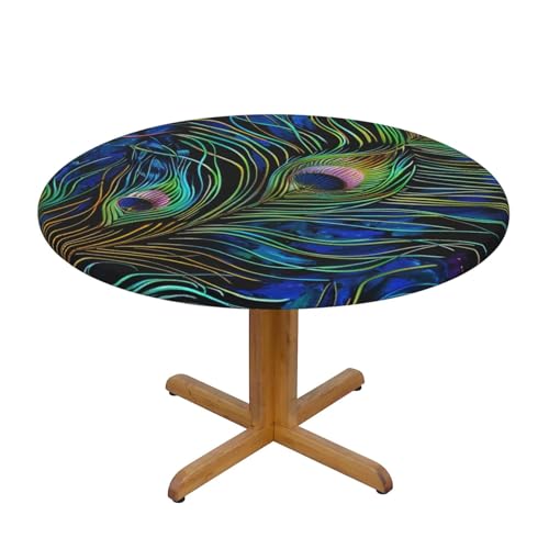 JTKREZ Runde Tischdecke mit Pfauenfedern, 137 cm, waschbar, dekorative Tischdecke, elastischer Rand, Tischdecke für drinnen und draußen JTKREZ Runde Tischdecke mit Pfauenfedern, 137 cm, waschbar, dekorative Tischdecke, elastischer Rand, Tischdecke für drinnen und draußen von JTKREZ