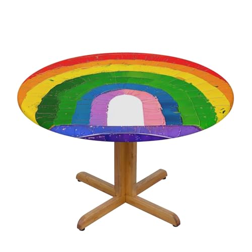 JTKREZ Runde Tischdecke mit Regenbogen-Druck, waschbar, dekorative Tischdecke, elastischer Rand, Tischdecke für drinnen und draußen, 122 cm JTKREZ Runde Tischdecke mit Regenbogen-Druck, waschbar, dekorative Tischdecke, elastischer Rand, Tischdecke für drinnen und draußen, 122 cm von JTKREZ