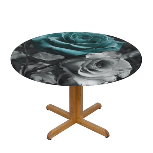 JTKREZ Runde Tischdecke mit Rosenmuster, waschbar, dekorative Tischdecke, elastischer Rand, Tischdecke für drinnen und draußen, 137 cm, Blaugrün JTKREZ Runde Tischdecke mit Rosenmuster, waschbar, dekorative Tischdecke, elastischer Rand, Tischdecke für drinnen und draußen, 137 cm, Blaugrün von JTKREZ