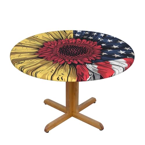 JTKREZ Runde Tischdecke mit Sonnenblumen-Motiv, bedruckt, 122 cm, waschbar, dekorative Tischdecke, elastischer Rand, Tischdecke für drinnen und draußen von JTKREZ