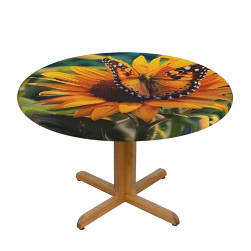JTKREZ Runde Tischdecke mit Sonnenblumen- und Schmetterlings-Druck, waschbar, dekorative Tischdecke, elastischer Rand, Tischdecke für drinnen und draußen, 122 cm JTKREZ Runde Tischdecke mit Sonnenblumen- und Schmetterlings-Druck, waschbar, dekorative Tischdecke, elastischer Rand, Tischdecke für drinnen und draußen, 122 cm von JTKREZ