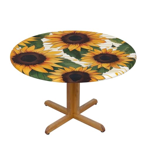 JTKREZ Runde Tischdecke mit Sonnenblumenmuster, waschbar, dekorative Tischdecke, elastischer Rand, Tischdecke für drinnen und draußen, 137 cm von JTKREZ