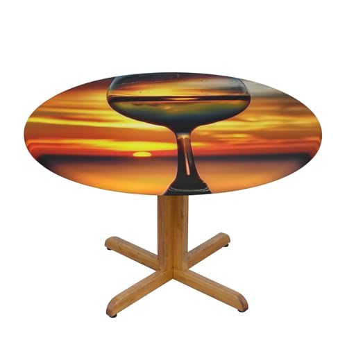 JTKREZ Runde Tischdecke mit Sonnenuntergangs-Weinglas-Druck, waschbar, dekorative Tischdecke, elastischer Rand, Tischdecke für drinnen und draußen, 122 cm JTKREZ Runde Tischdecke mit Sonnenuntergangs-Weinglas-Druck, waschbar, dekorative Tischdecke, elastischer Rand, Tischdecke für drinnen und draußen, 122 cm von JTKREZ