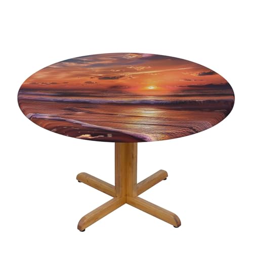 JTKREZ Runde Tischdecke mit Strand-Sonnenaufgang, bedruckt, 137 cm, waschbar, dekorative Tischdecke, elastischer Rand, Tischdecke für drinnen und draußen von JTKREZ