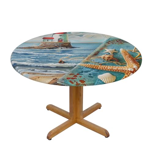 JTKREZ Runde Tischdecke mit Strandmotiv, waschbar, dekorative Tischdecke, elastischer Rand, Tischdecke für drinnen und draußen, 137 cm von JTKREZ