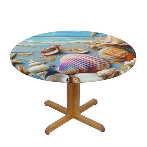 JTKREZ Runde Tischdecke mit Strandmotiven, bedruckt, 122 cm, waschbar, dekorative Tischdecke, elastischer Rand, Tischdecke für drinnen und draußen JTKREZ Runde Tischdecke mit Strandmotiven, bedruckt, 122 cm, waschbar, dekorative Tischdecke, elastischer Rand, Tischdecke für drinnen und draußen von JTKREZ