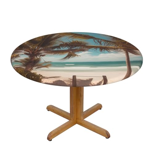 JTKREZ Runde Tischdecke mit Strandpalmen, bedruckt, 137 cm, waschbar, dekorative Tischdecke, elastischer Rand, Tischdecke für drinnen und draußen JTKREZ Runde Tischdecke mit Strandpalmen, bedruckt, 137 cm, waschbar, dekorative Tischdecke, elastischer Rand, Tischdecke für drinnen und draußen von JTKREZ