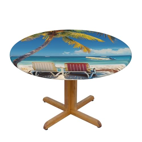 JTKREZ Runde Tischdecke mit Strandpalmenstühlen, Booten, bedruckt, 122 cm, waschbar, dekorative Tischdecke, elastischer Rand, Tischdecke für drinnen und draußen JTKREZ Runde Tischdecke mit Strandpalmenstühlen, Booten, bedruckt, 122 cm, waschbar, dekorative Tischdecke, elastischer Rand, Tischdecke für drinnen und draußen von JTKREZ