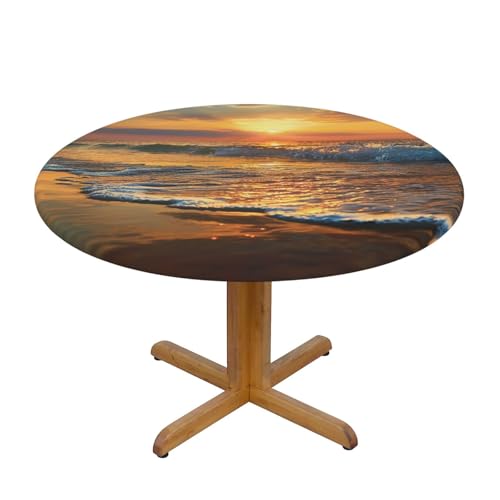 JTKREZ Runde Tischdecke mit Strandwellen-Sonnenuntergang, bedruckt, 122 cm, waschbar, dekorative Tischdecke, elastischer Rand, Tischdecke für drinnen und draußen JTKREZ Runde Tischdecke mit Strandwellen-Sonnenuntergang, bedruckt, 122 cm, waschbar, dekorative Tischdecke, elastischer Rand, Tischdecke für drinnen und draußen von JTKREZ