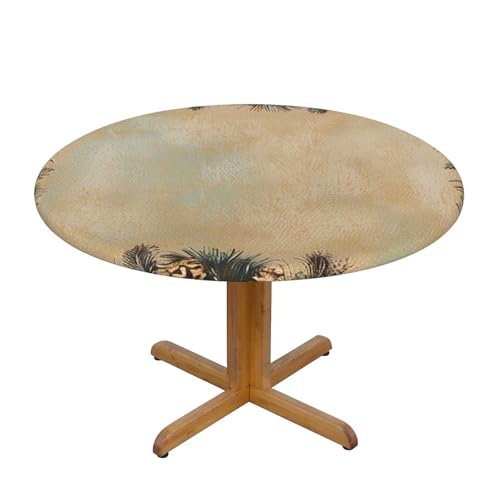 JTKREZ Runde Tischdecke mit Tannenzapfenbordüre, bedruckt, 122 cm, waschbar, dekorative Tischdecke, elastischer Rand, Tischdecke für drinnen und draußen von JTKREZ