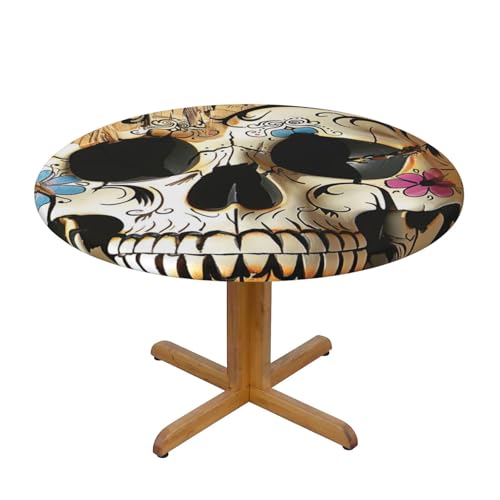 JTKREZ Runde Tischdecke mit Totenkopf-Motiv, 137 cm, waschbar, dekorative Tischdecke, elastischer Rand, Tischdecke für drinnen und draußen JTKREZ Runde Tischdecke mit Totenkopf-Motiv, 137 cm, waschbar, dekorative Tischdecke, elastischer Rand, Tischdecke für drinnen und draußen von JTKREZ