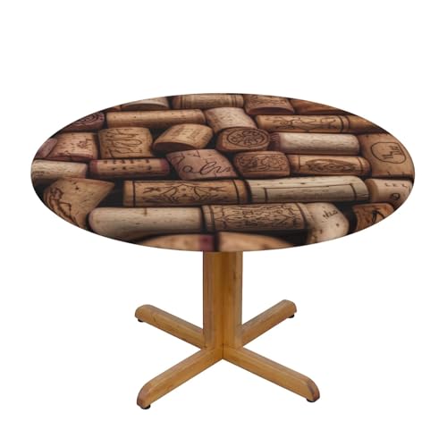 JTKREZ Runde Tischdecke mit Weinkorkdruck, waschbar, dekorative Tischdecke, elastischer Rand, Tischdecke für drinnen und draußen, 137 cm von JTKREZ