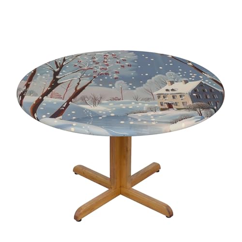 JTKREZ Runde Tischdecke mit Winterlandschaft, bedruckt, 137 cm, waschbar, dekorative Tischdecke, elastischer Rand, Tischdecke für drinnen und draußen von JTKREZ