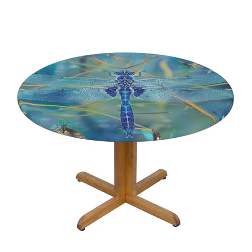 JTKREZ Runde Tischdecke mit blauem Libellen-Druck, 122 cm, waschbar, dekorative Tischdecke, elastischer Rand, Tischdecke für drinnen und draußen JTKREZ Runde Tischdecke mit blauem Libellen-Druck, 122 cm, waschbar, dekorative Tischdecke, elastischer Rand, Tischdecke für drinnen und draußen von JTKREZ