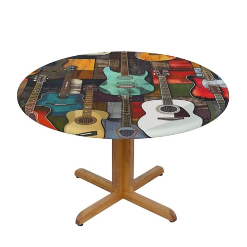 JTKREZ Runde Tischdecke mit buntem Akustik- und Gitarren-Druck, waschbar, dekorative Tischdecke, elastischer Rand, Tischdecke für drinnen und draußen, 122 cm von JTKREZ