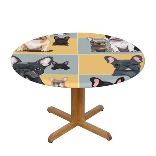 JTKREZ Runde Tischdecke mit französischer Bulldogge, waschbar, dekorative Tischdecke, elastischer Rand, Tischdecke für drinnen und draußen, 122 cm von JTKREZ