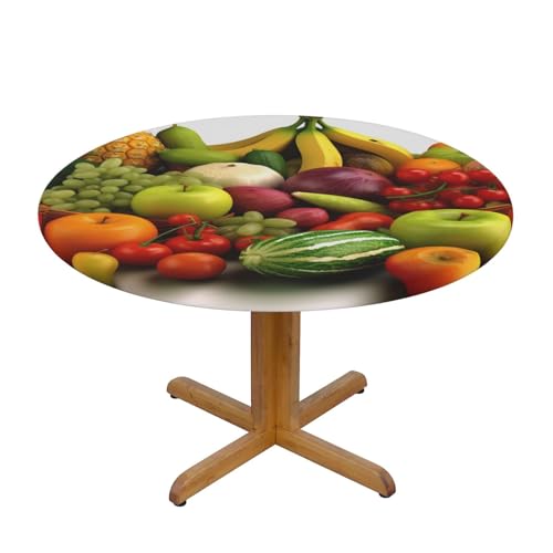 JTKREZ Runde Tischdecke mit frischem Gemüse und Obst, 137 cm, waschbar, dekorative Tischdecke, elastischer Rand, Tischdecke für drinnen und draußen, 137 cm von JTKREZ