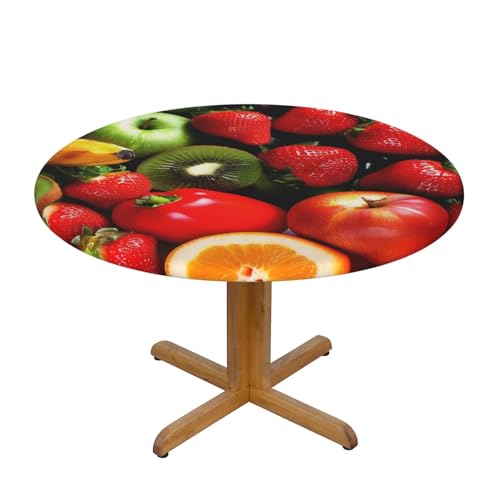 JTKREZ Runde Tischdecke mit frischem Obst und Gemüse, waschbar, dekorative Tischdecke, elastischer Rand, Tischdecke für drinnen und draußen, 137 cm von JTKREZ