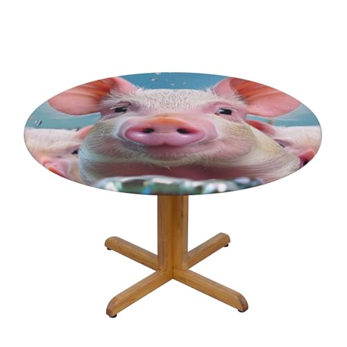 JTKREZ Runde Tischdecke mit lustigen, niedlichen Tiermotiven, waschbar, dekorative Tischdecke, elastischer Rand, Tischdecke für drinnen und draußen, 137 cm von JTKREZ