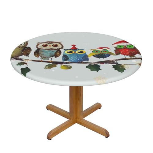 JTKREZ Runde Tischdecke mit niedlichen Weihnachts-Eulen auf Ast, bedruckt, 137 cm, waschbar, dekorative Tischdecke, elastischer Rand, Tischdecke für drinnen und draußen JTKREZ Runde Tischdecke mit niedlichen Weihnachts-Eulen auf Ast, bedruckt, 137 cm, waschbar, dekorative Tischdecke, elastischer Rand, Tischdecke für drinnen und draußen von JTKREZ