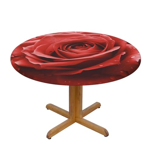 JTKREZ Runde Tischdecke mit rotem Rosenmotiv, 137 cm, waschbar, dekorative Tischdecke, elastischer Rand, Tischdecke für drinnen und draußen von JTKREZ
