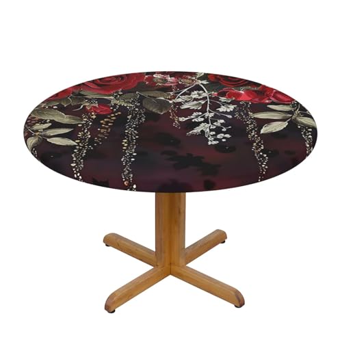 JTKREZ Runde Tischdecke mit rotem Rosenmuster, 137 cm, waschbar, dekorative Tischdecke, elastischer Rand, Tischdecke für drinnen und draußen JTKREZ Runde Tischdecke mit rotem Rosenmuster, 137 cm, waschbar, dekorative Tischdecke, elastischer Rand, Tischdecke für drinnen und draußen von JTKREZ
