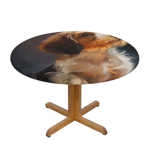 JTKREZ Runde Tischdecke mit süßem Hund, bedruckt, 137 cm, waschbar, dekorative Tischdecke, elastischer Rand, Tischdecke für drinnen und draußen JTKREZ Runde Tischdecke mit süßem Hund, bedruckt, 137 cm, waschbar, dekorative Tischdecke, elastischer Rand, Tischdecke für drinnen und draußen von JTKREZ