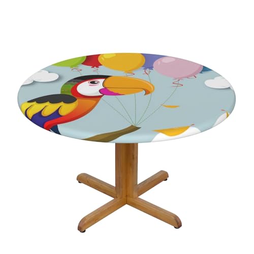 JTKREZ Runde Tischdecke mit süßem Papageien-Druck, 137 cm, waschbar, dekorative Tischdecke, elastischer Rand, Tischdecke für drinnen und draußen von JTKREZ