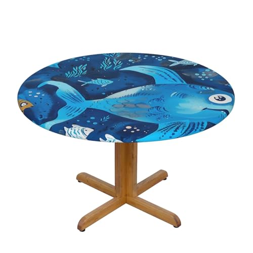 JTKREZ Runde Tischdecke mit süßem blauen Fisch-Druck, 137 cm, waschbar, dekorative Tischdecke, elastischer Rand, Tischdecke für drinnen und draußen JTKREZ Runde Tischdecke mit süßem blauen Fisch-Druck, 137 cm, waschbar, dekorative Tischdecke, elastischer Rand, Tischdecke für drinnen und draußen von JTKREZ