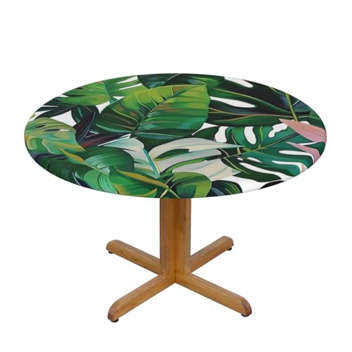 JTKREZ Runde Tischdecke mit tropischen Blättern, waschbar, dekorative Tischdecke, elastischer Rand, Tischdecke für drinnen und draußen, 137 cm JTKREZ Runde Tischdecke mit tropischen Blättern, waschbar, dekorative Tischdecke, elastischer Rand, Tischdecke für drinnen und draußen, 137 cm von JTKREZ