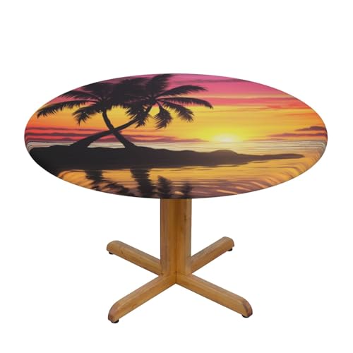 JTKREZ Runde Tischdecke mit tropischen Palmen, bedruckt, 137 cm, waschbar, dekorative Tischdecke, elastischer Rand, Tischdecke für drinnen und draußen JTKREZ Runde Tischdecke mit tropischen Palmen, bedruckt, 137 cm, waschbar, dekorative Tischdecke, elastischer Rand, Tischdecke für drinnen und draußen von JTKREZ