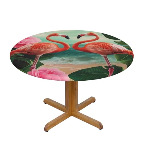 JTKREZ Runde Tischdecke mit zwei Flamingos bedruckt, 137 cm, waschbar, dekorative Tischdecke, elastischer Rand, Tischdecke für drinnen und draußen JTKREZ Runde Tischdecke mit zwei Flamingos bedruckt, 137 cm, waschbar, dekorative Tischdecke, elastischer Rand, Tischdecke für drinnen und draußen von JTKREZ