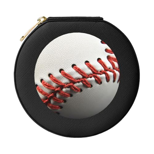 JTKREZ Schmuckschatulle mit Baseball-Spitze, bedruckt, Leder, schwarz, rund, Schmuck-Organizer für Ohrringe, Ringe, Halsketten, Armbänder von JTKREZ
