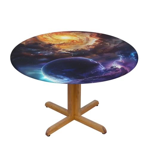 JTKREZ Schöne runde Tischdecke mit Galaxie-Druck, 122 cm, waschbar, dekorative Tischdecke, elastischer Rand, Tischdecke für drinnen und draußen von JTKREZ