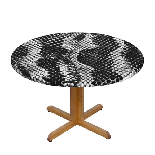 JTKREZ Schwarz-weiße Tischdecke mit Schlangenhautmuster, rund, waschbar, dekorative Tischdecke, elastischer Rand, Tischdecke für drinnen und draußen, 122 cm JTKREZ Schwarz-weiße Tischdecke mit Schlangenhautmuster, rund, waschbar, dekorative Tischdecke, elastischer Rand, Tischdecke für drinnen und draußen, 122 cm von JTKREZ