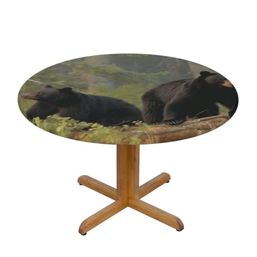 JTKREZ Schwarze Bären bedruckte runde Tischdecke, waschbar, dekorative Tischdecke, elastischer Rand, Tischdecke für drinnen und draußen, 122 cm JTKREZ Schwarze Bären bedruckte runde Tischdecke, waschbar, dekorative Tischdecke, elastischer Rand, Tischdecke für drinnen und draußen, 122 cm von JTKREZ