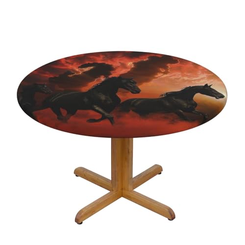 JTKREZ Schwarze Pferde rot leuchtende Wolken bedruckte runde Tischdecke 122 cm – waschbare dekorative Tischdecke mit elastischem Rand, Tischdecke für drinnen und draußen JTKREZ Schwarze Pferde rot leuchtende Wolken bedruckte runde Tischdecke 122 cm – waschbare dekorative Tischdecke mit elastischem Rand, Tischdecke für drinnen und draußen von JTKREZ