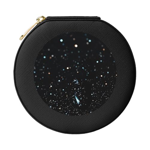 JTKREZ Schwarze Schmuckschatulle aus Leder mit Glitzer, rund, für Ohrringe, Ringe, Halsketten, Armbänder von JTKREZ