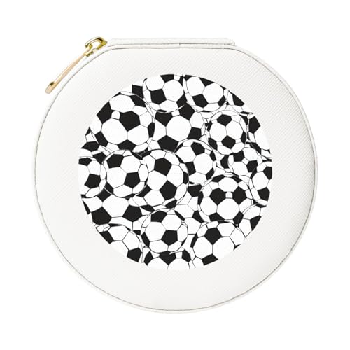 JTKREZ Schwarze und weiße Schmuckschatulle aus Leder, mit Fußball-Muster, weiß, rund, Schmuck-Organizer für Ohrringe, Ringe, Halsketten, Armbänder von JTKREZ