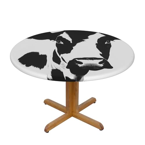 JTKREZ Schwarze und weiße Tischdecke mit Kuhmuster, rund, 137 cm, waschbar, dekorative Tischdecke, elastischer Rand, Tischdecke für drinnen und draußen JTKREZ Schwarze und weiße Tischdecke mit Kuhmuster, rund, 137 cm, waschbar, dekorative Tischdecke, elastischer Rand, Tischdecke für drinnen und draußen von JTKREZ